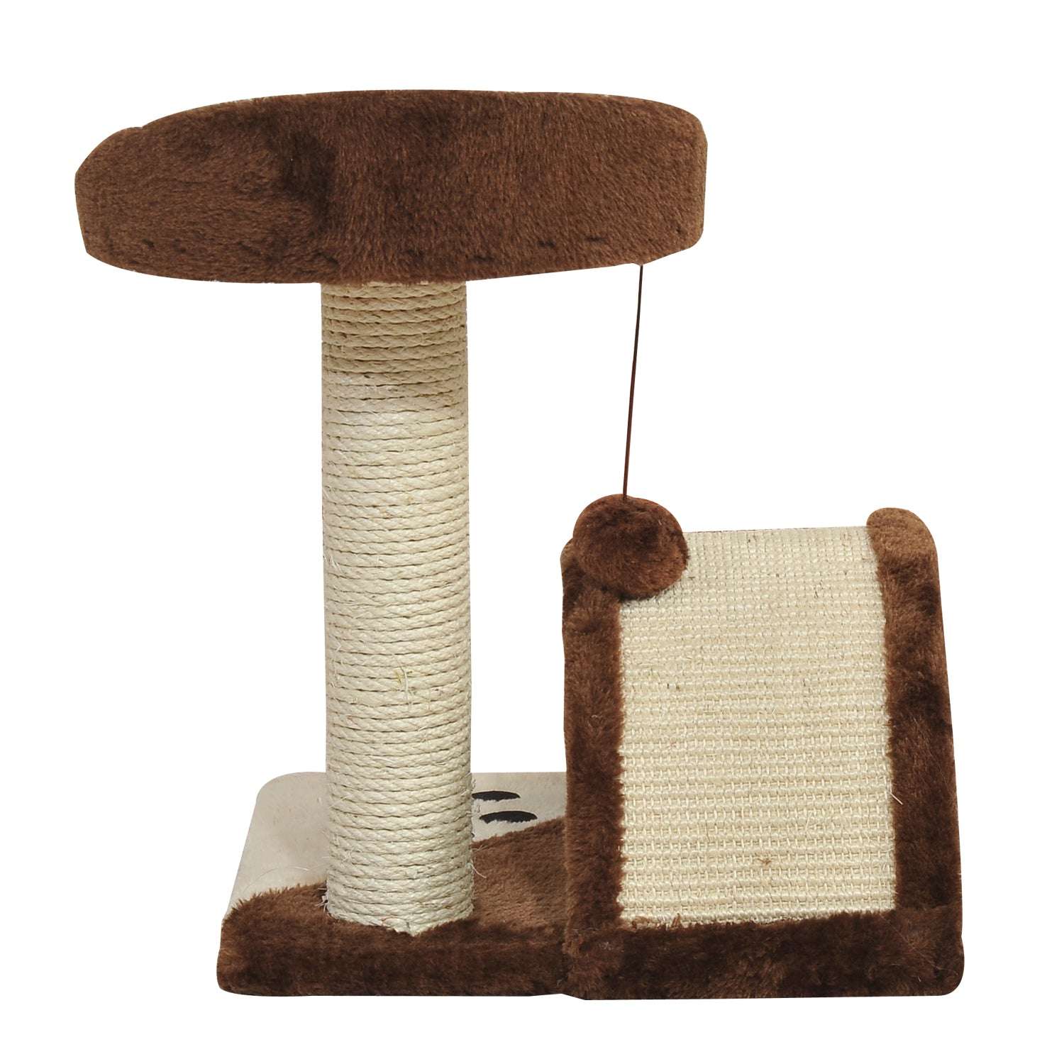 2-Tier Cat Tree Scratching Post with Dangle Toy Brown