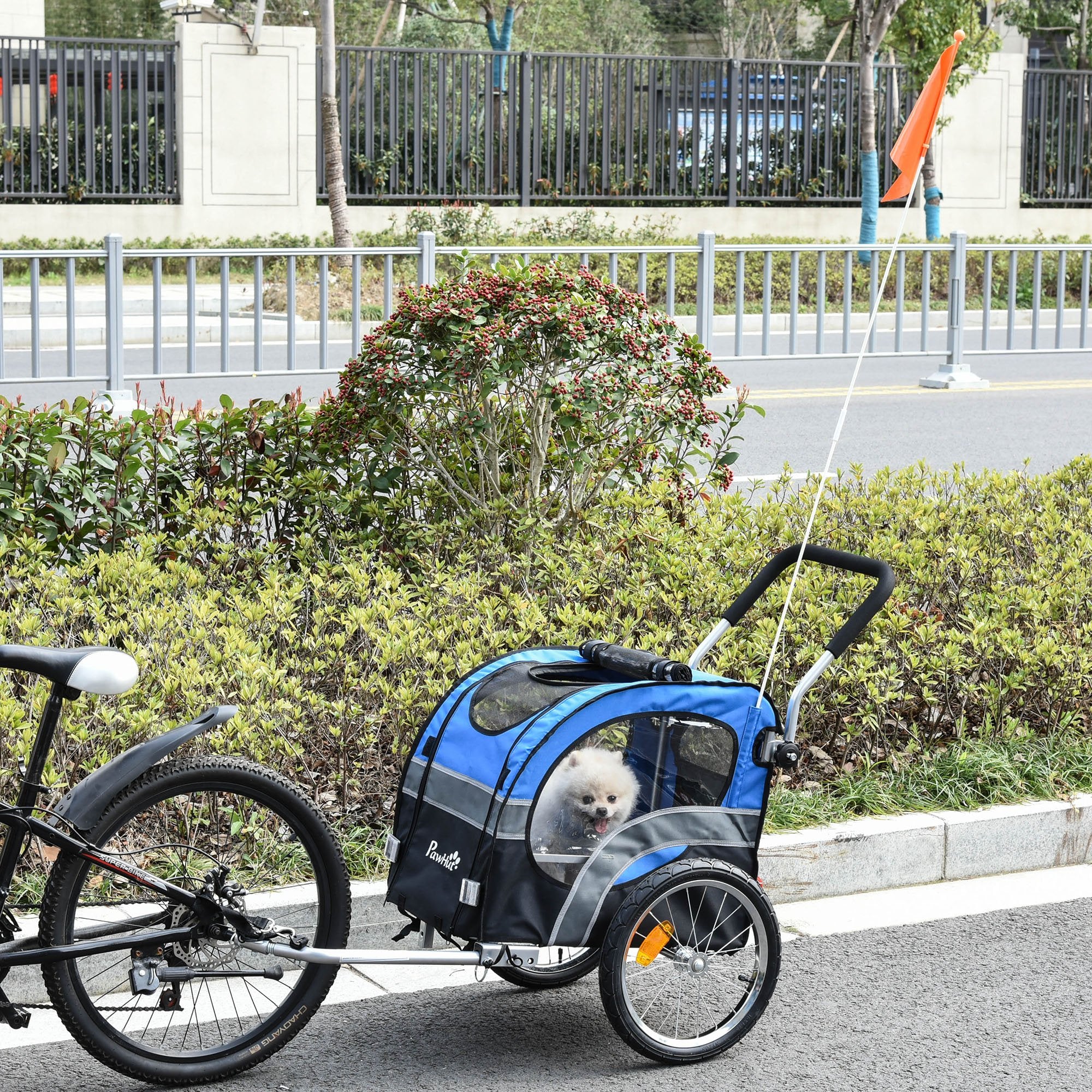 2-in-1 Dog Bike Trailer Pet Stroller Carrier Reflector Flag 130x58x94cm