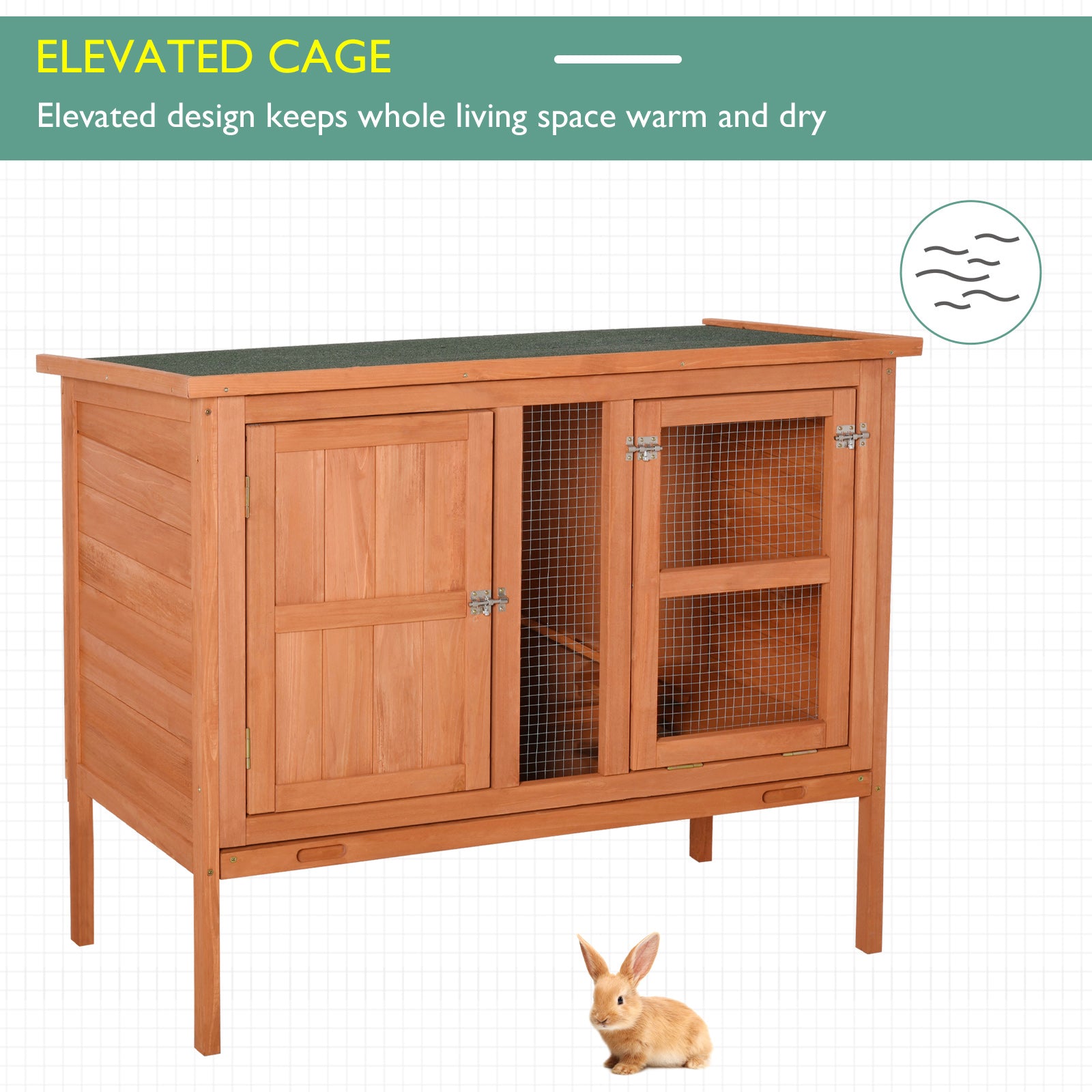 Wooden Rabbit Hutch Elevated Pet Bunny House with Slide-Out Tray Openable Roof