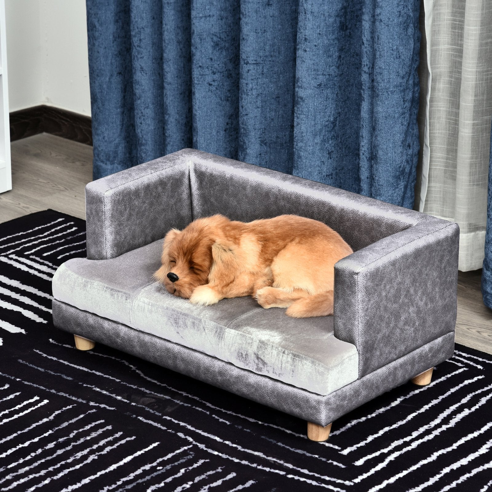 PU Leather Elevated Pet Dogs Sofa Bed Grey