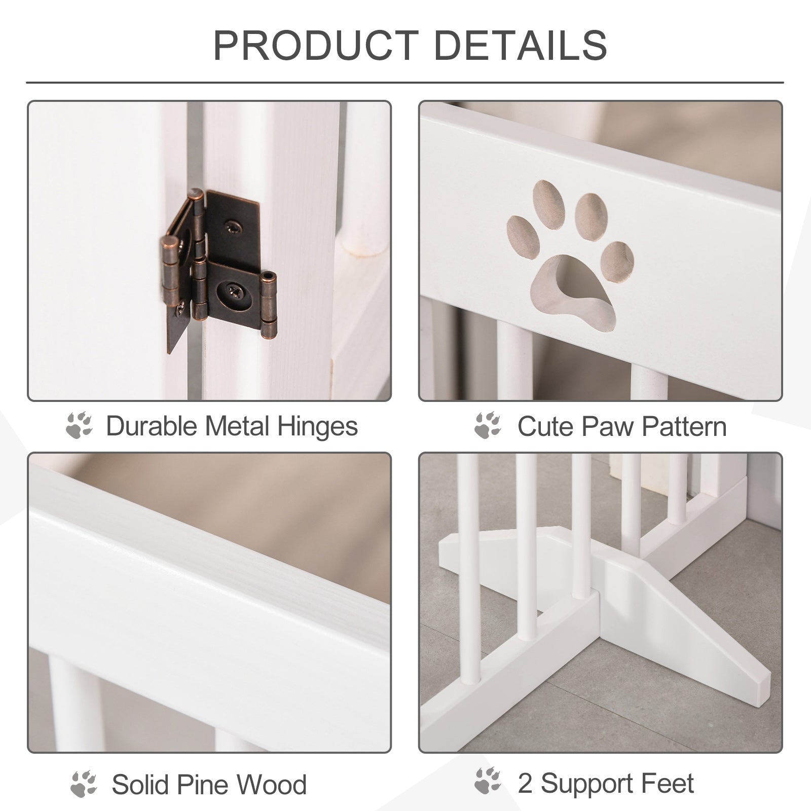 Freestanding Pet Gate 4 Panel Folding Wooden Dog Barrier  w/ Support Feet
