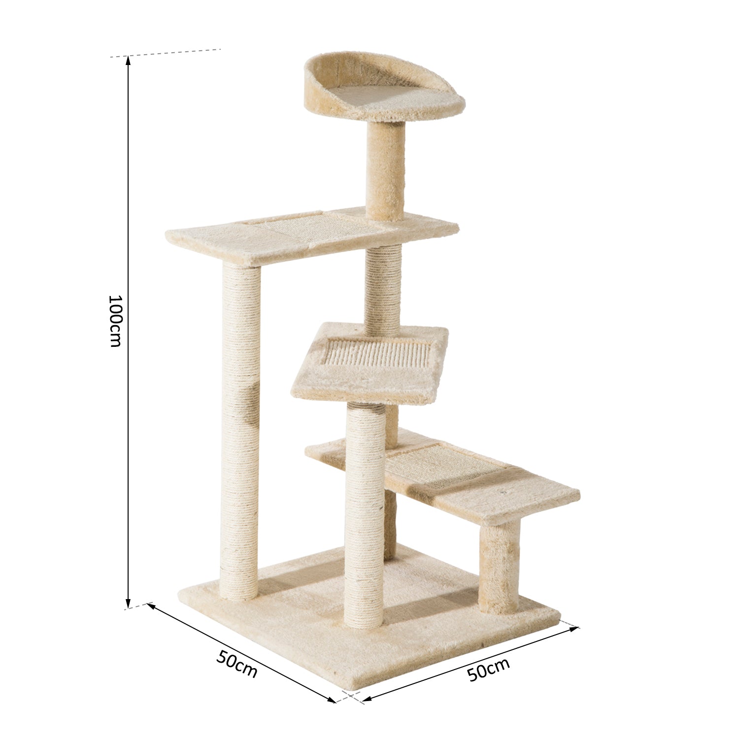 Cat Tree Scratching Post, 50x50x100 cm-Beige