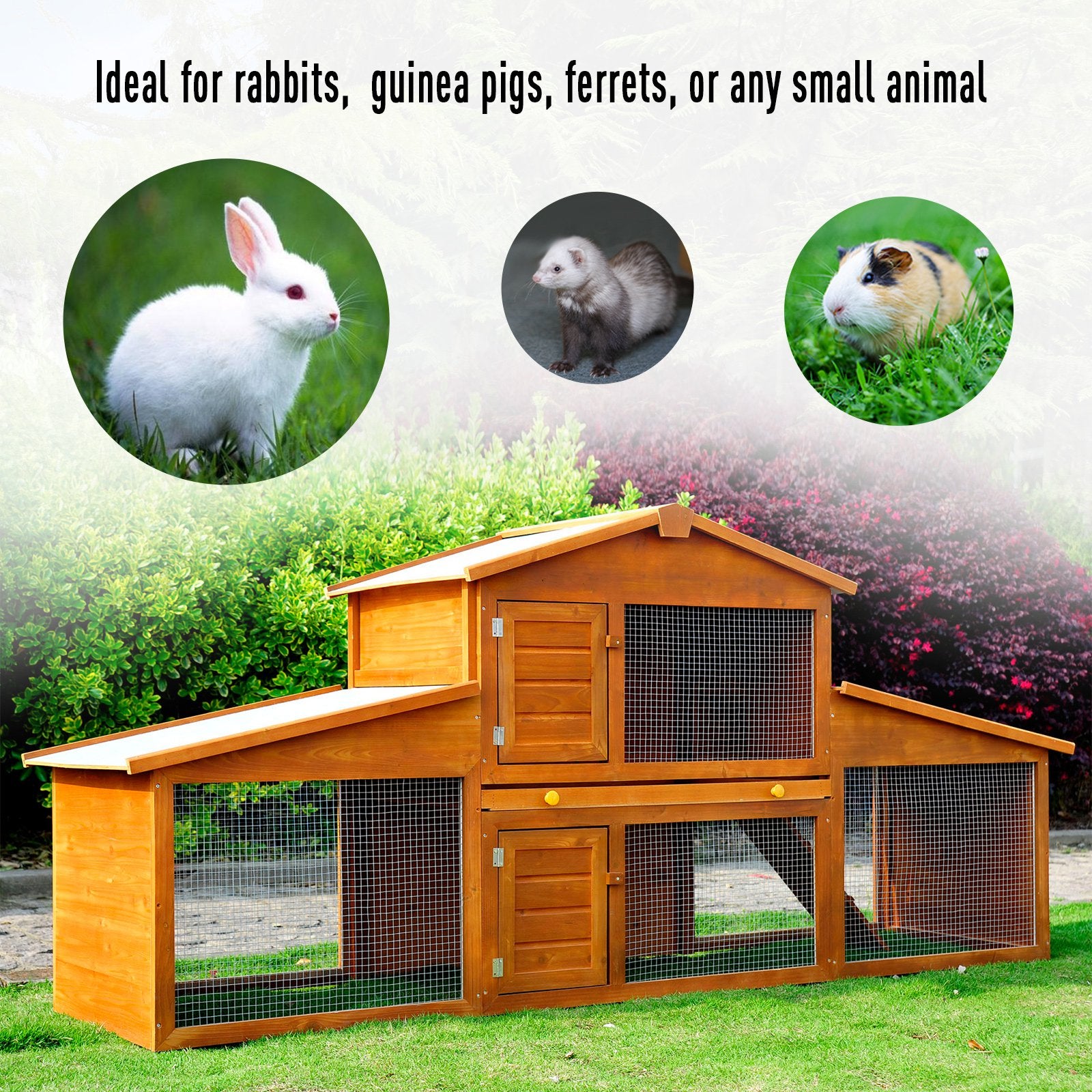Small Animal Deluxe XXL Fir Wood 2-Tier Hutch Natural Wood Tone