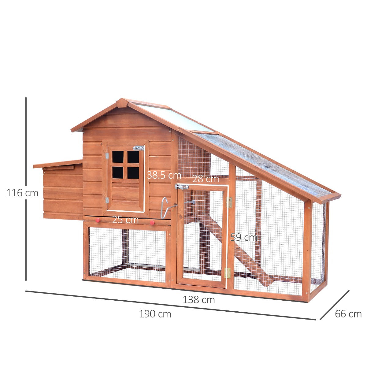 HOMCOM Wooden Chicken Coop , Size (190x 66x 116cm)