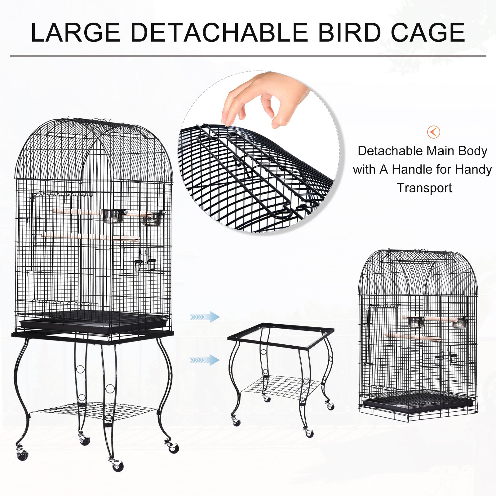Bird Cage 51Lx51Wx137H cm, Metal Wire, Steel Pipe-Black