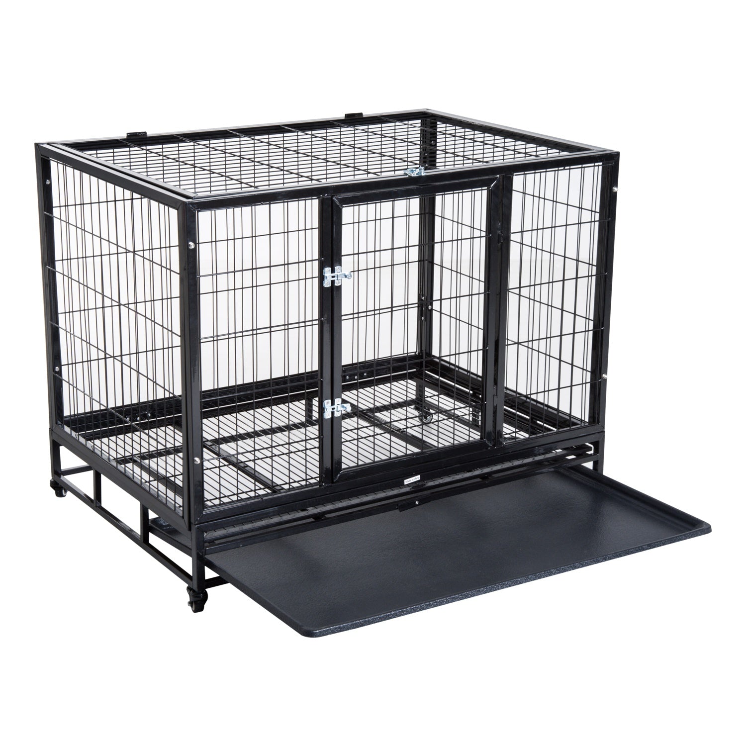 Metal Kennel Cage W/Wheels and Crate Tray, 95Lx61.5Wx68.5H cm