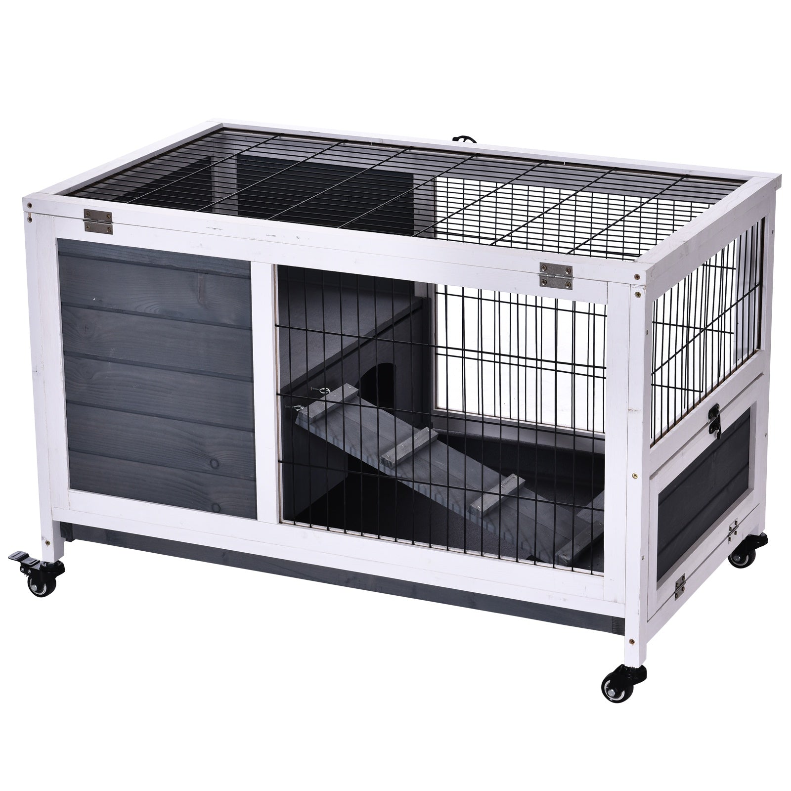 Rabbits Indoor Fir Wood Lift-Top Hutch-Grey and White