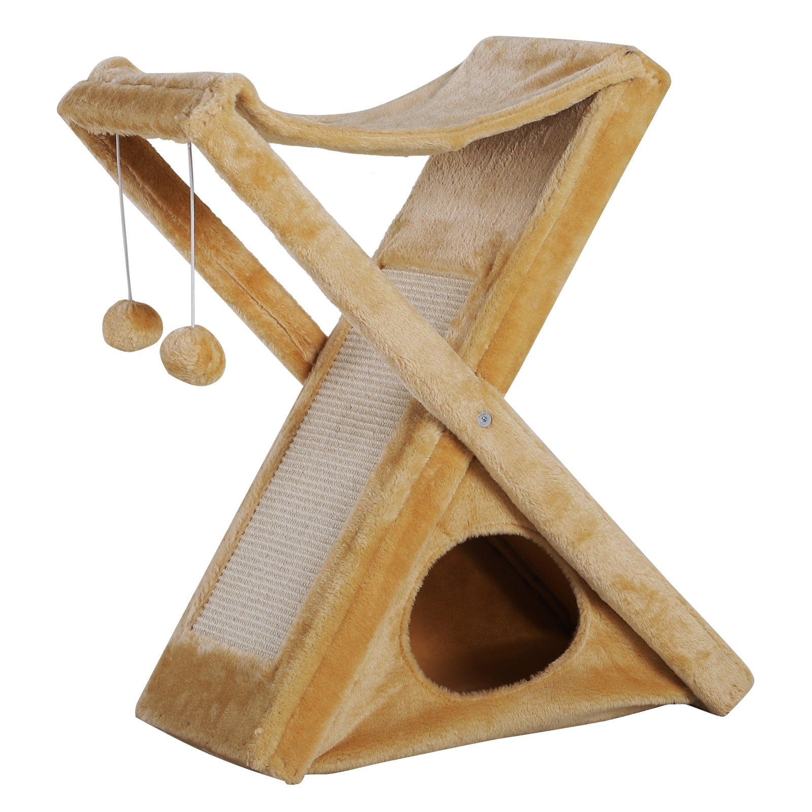 Two Tier Cat Tree Tower Scratching Post, 50L x 32W x 65Hcm-Light Yellow