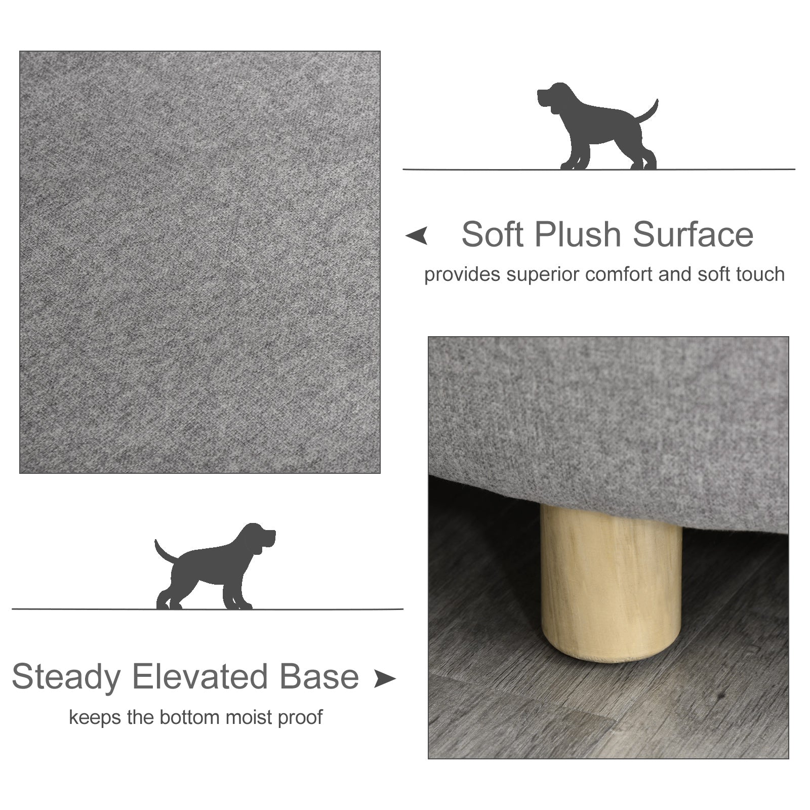 Pet Sofa Soft Couch Sponge Cushioned Bed Wooden legs, Light Grey