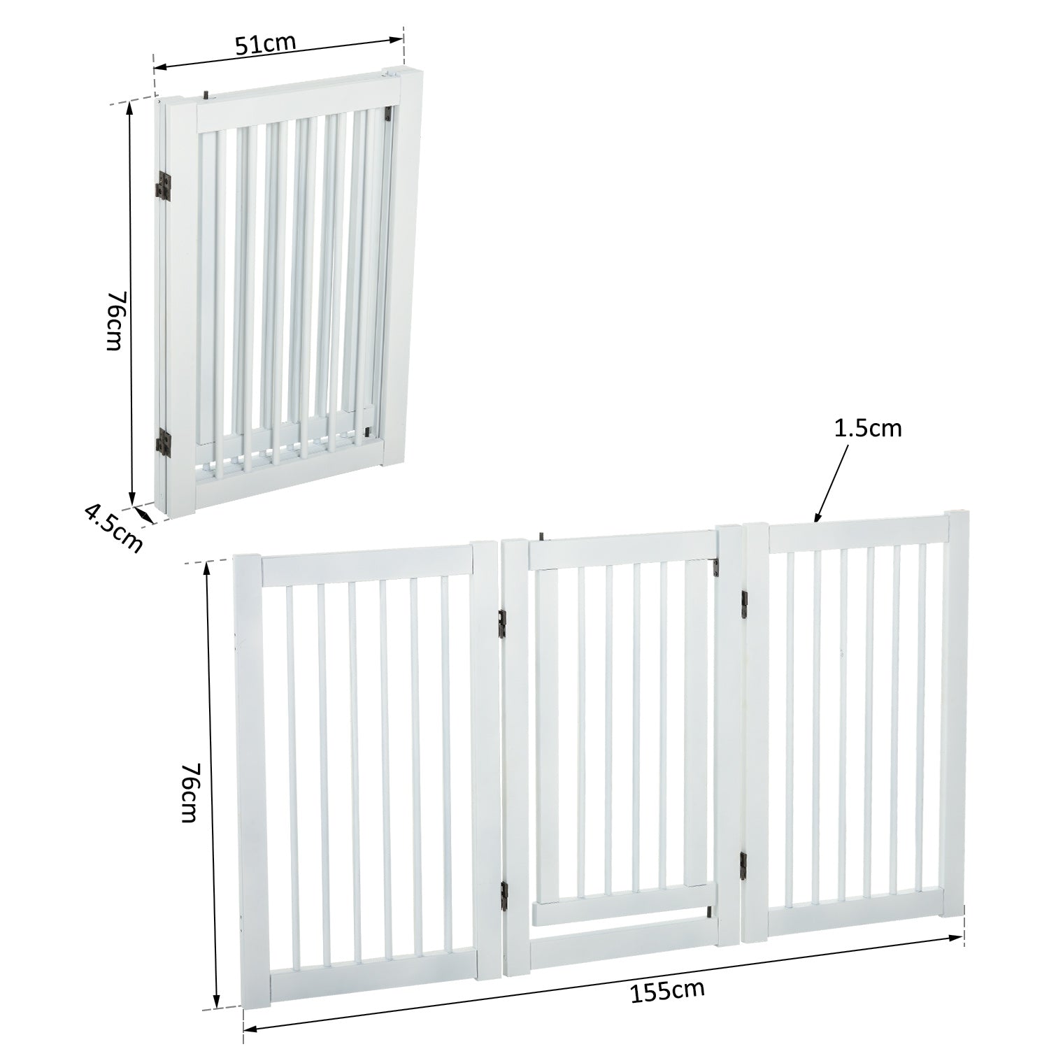 MDF Freestanding Expandable Pet Gate w/ Latched Door White