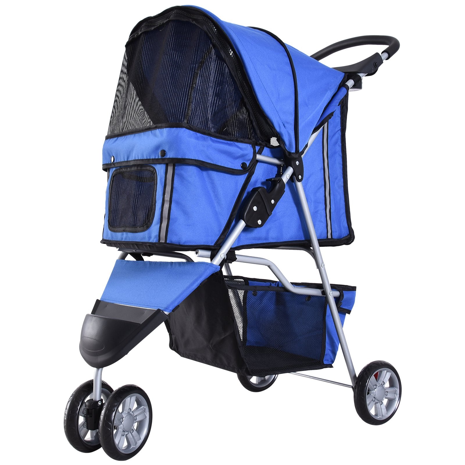 Dogs Oxford Cloth Three Wheel Pram Blue - Suitable for Small Pets