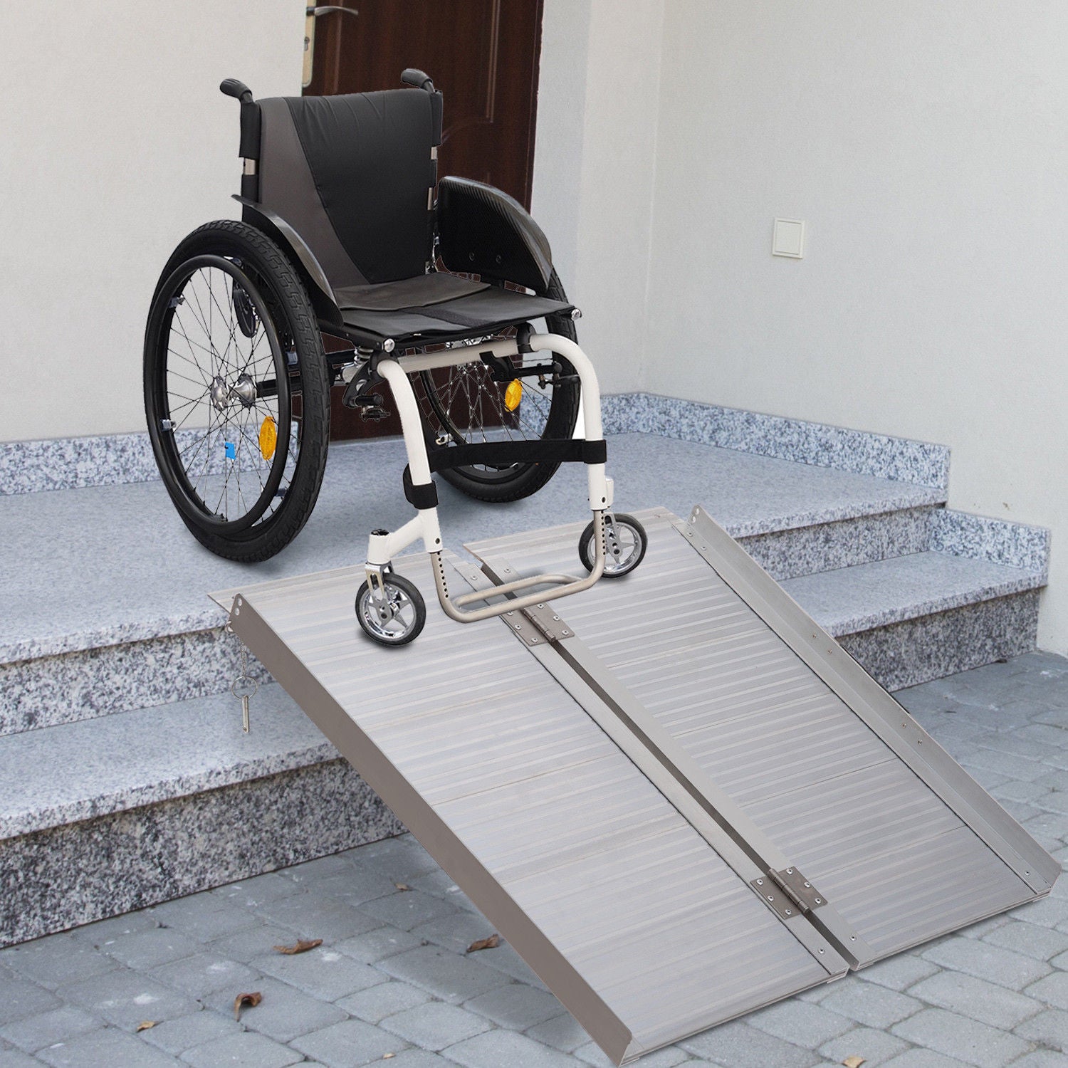 Folding Aluminum Ramp Wheelchairs/Scooters/Pet Mobility Ramp W/Handle 38.5"