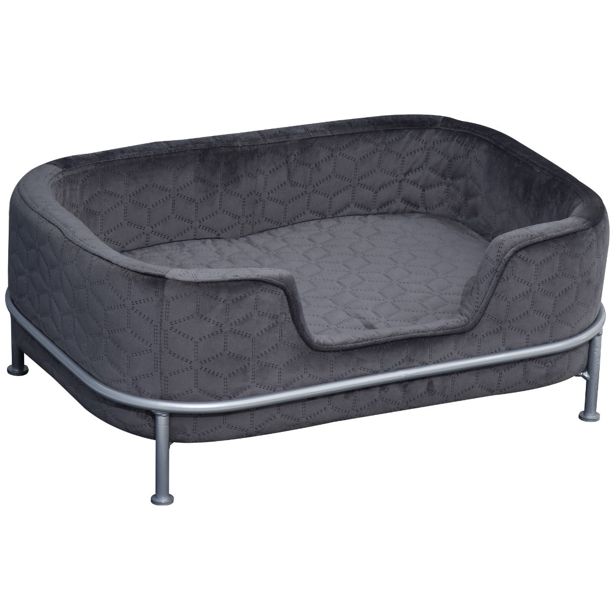 Velvet Upholstered Elevated Small Pet Bed Grey