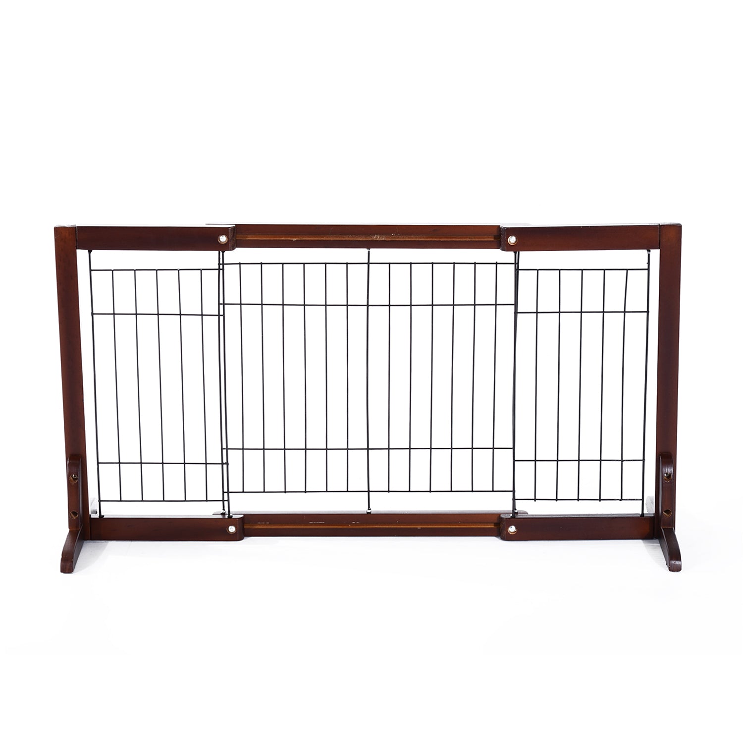 Pine Wood Freestanding Adjustable Pet Barrier Fence Brown