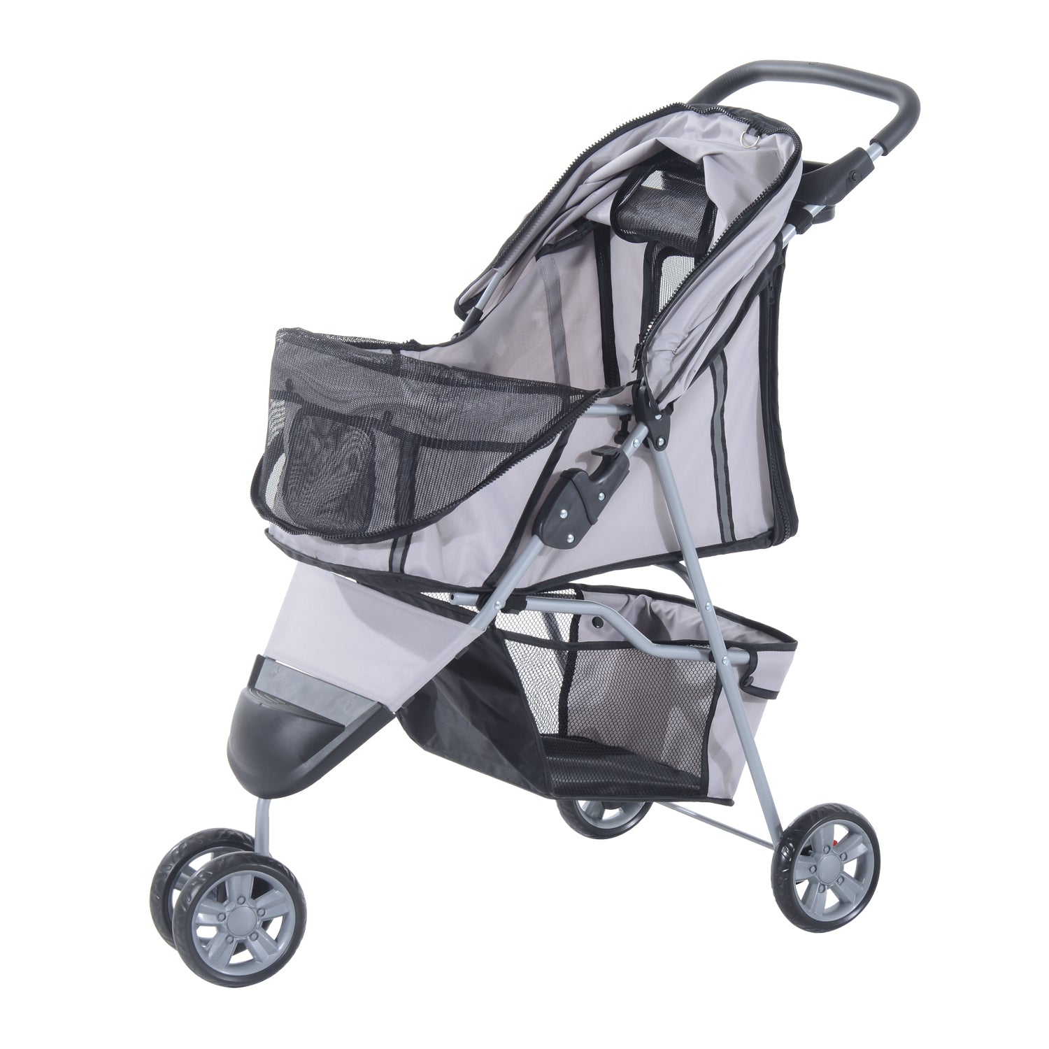 Pet Travel Grey Stroller W/Three Wheels