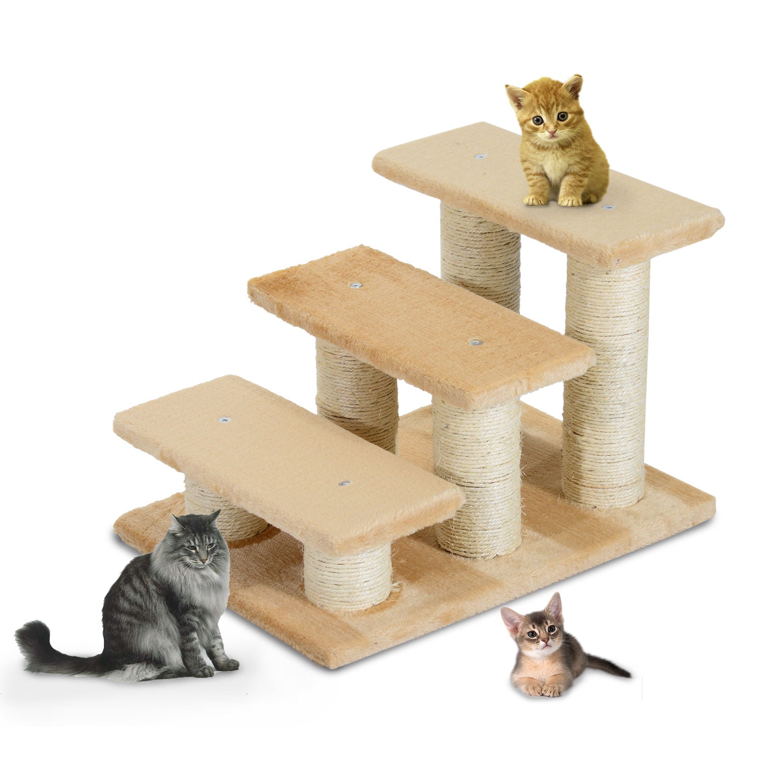 Cats 3-Tier Particle Board Stair Scratch Tree Beige